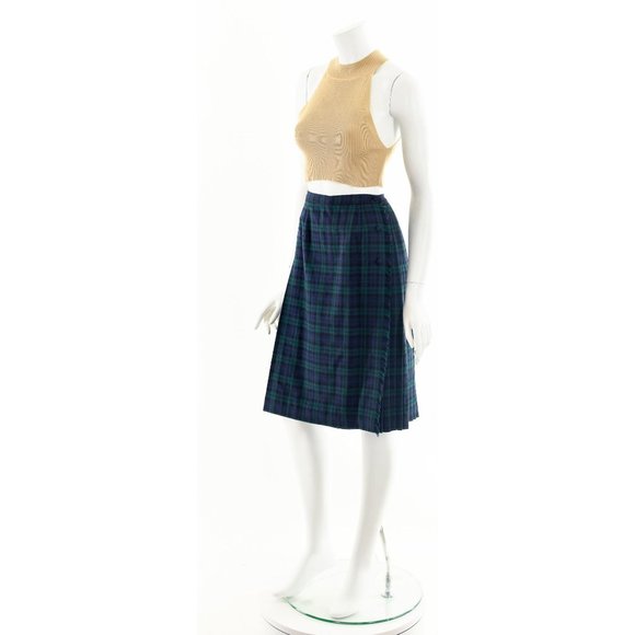 Green Blue Plaid Virgin Wool Fringe Wrap Skirt - Picture 10 of 10